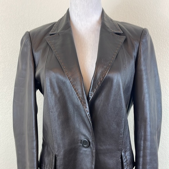 Zanella dark chocolate leather single button blazer - Picture 2 of 6
